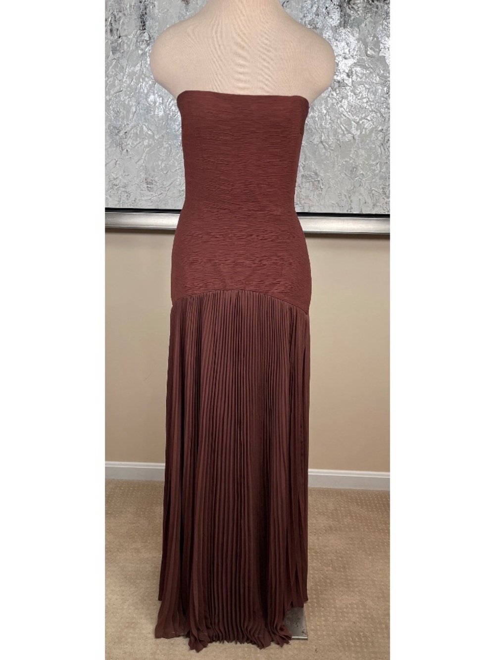ALEXIS Sunniva Strapless Pleated Drop Waist Brown Maxi Dress Size Small - Picture 5 of 10